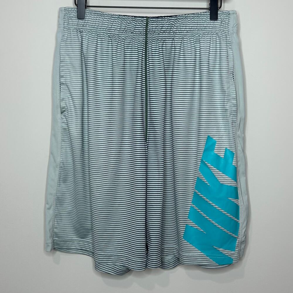 Nike Dri-Fit Loose Fit Striped Shorts Size L Elastic Waistband 10" Inseam